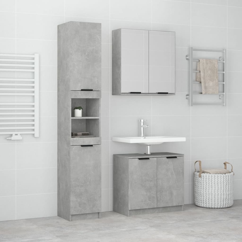 Set di Mobili da Bagno 3 pz Grigio Cemento in Legno Multistrato 3115879