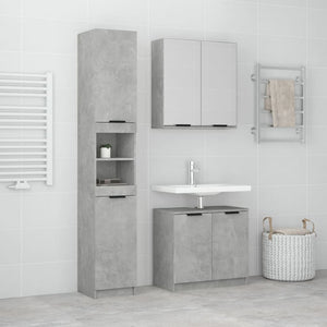 Set di Mobili da Bagno 3 pz Grigio Cemento in Legno Multistrato 3115879