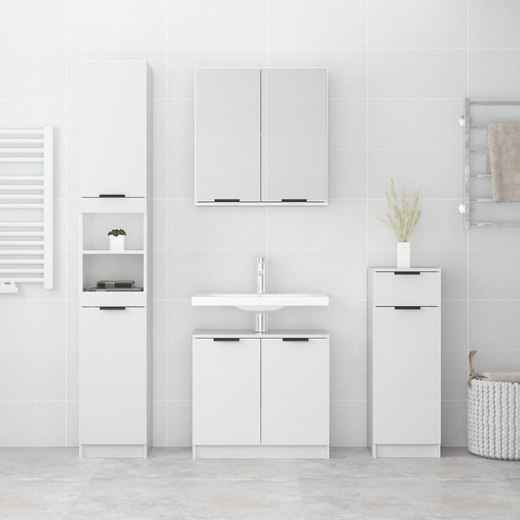 Set Mobili da Bagno 4 pz Bianco Lucido in Legno Multistrato