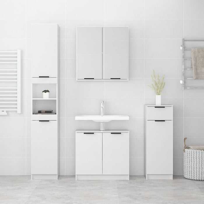 Set Mobili da Bagno 4 pz Bianco Lucido in Legno Multistrato