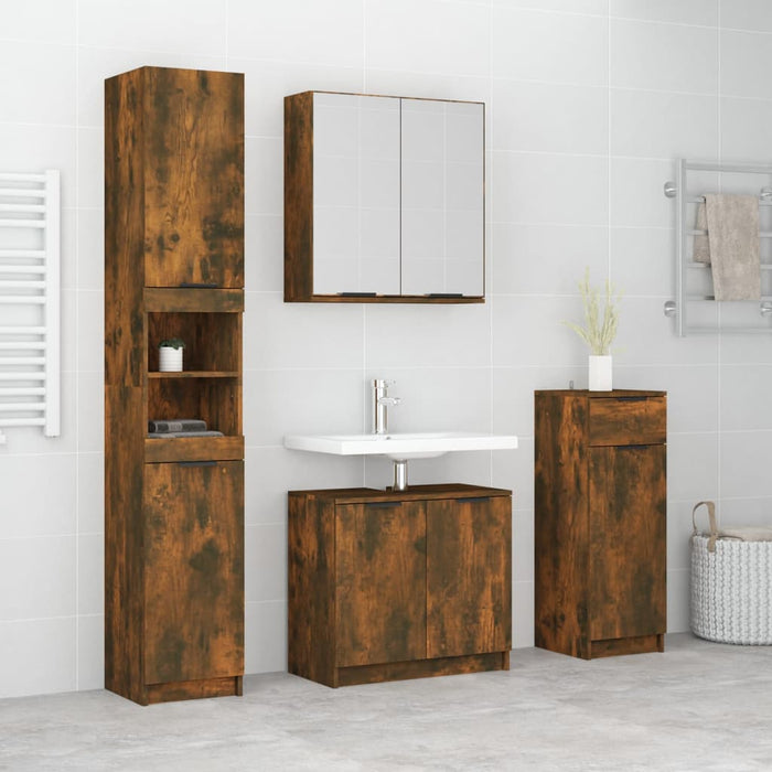 Set Mobili da Bagno 4 pz Rovere Fumo in Legno Multistrato 3115889