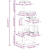 Albero per Gatti con Tiragraffi in Sisal Grigio Chiaro 142 cm 171592