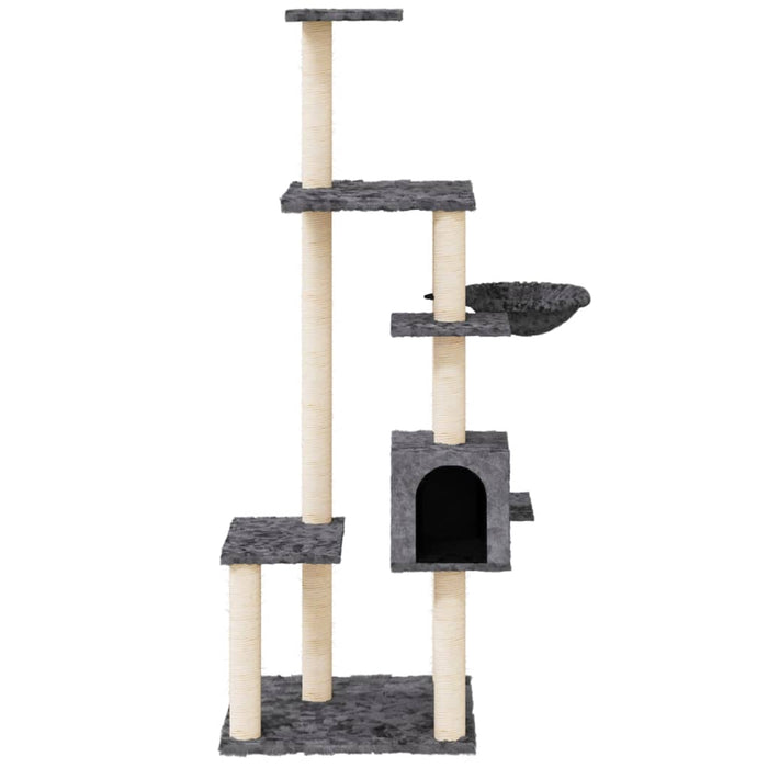 Tiragraffi per gatti mobile torre arrampicata giocattolo tiragraffi piattaforma da arrampicata con tiragraffi in sisal scuro 142 cm grigio 02_0022661
