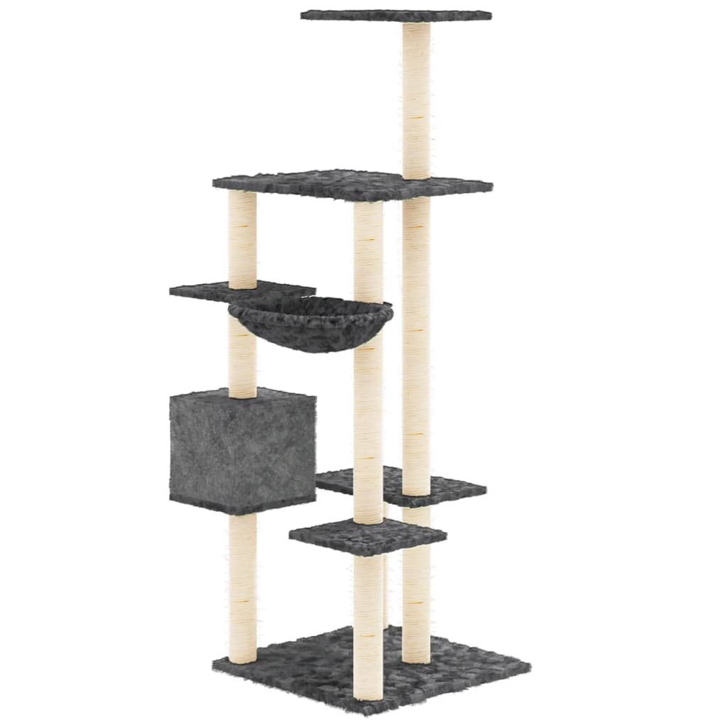 Tiragraffi per gatti mobile torre arrampicata giocattolo tiragraffi piattaforma da arrampicata con tiragraffi in sisal scuro 142 cm grigio 02_0022661