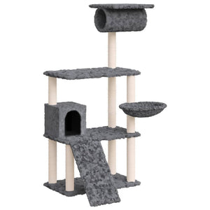 Albero per Gatti con Tiragraffi in Sisal Grigio Scuro 131 cm