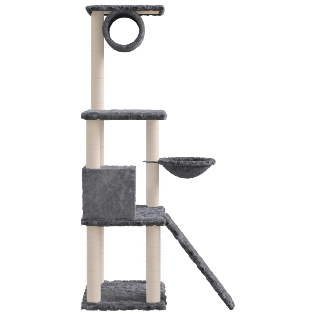 Tiragraffi per gatti mobile torre arrampicata giocattolo tiragraffi piattaforma da arrampicata con tiragraffi in sisal scuro 131 cm grigio 02_0022654
