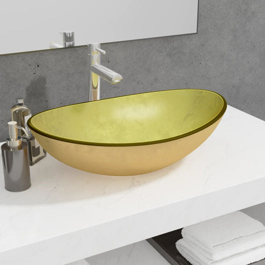 Lavandino in Vetro-Lavabo-Lavello Temperato 54,5x35x15,5 cm Oro