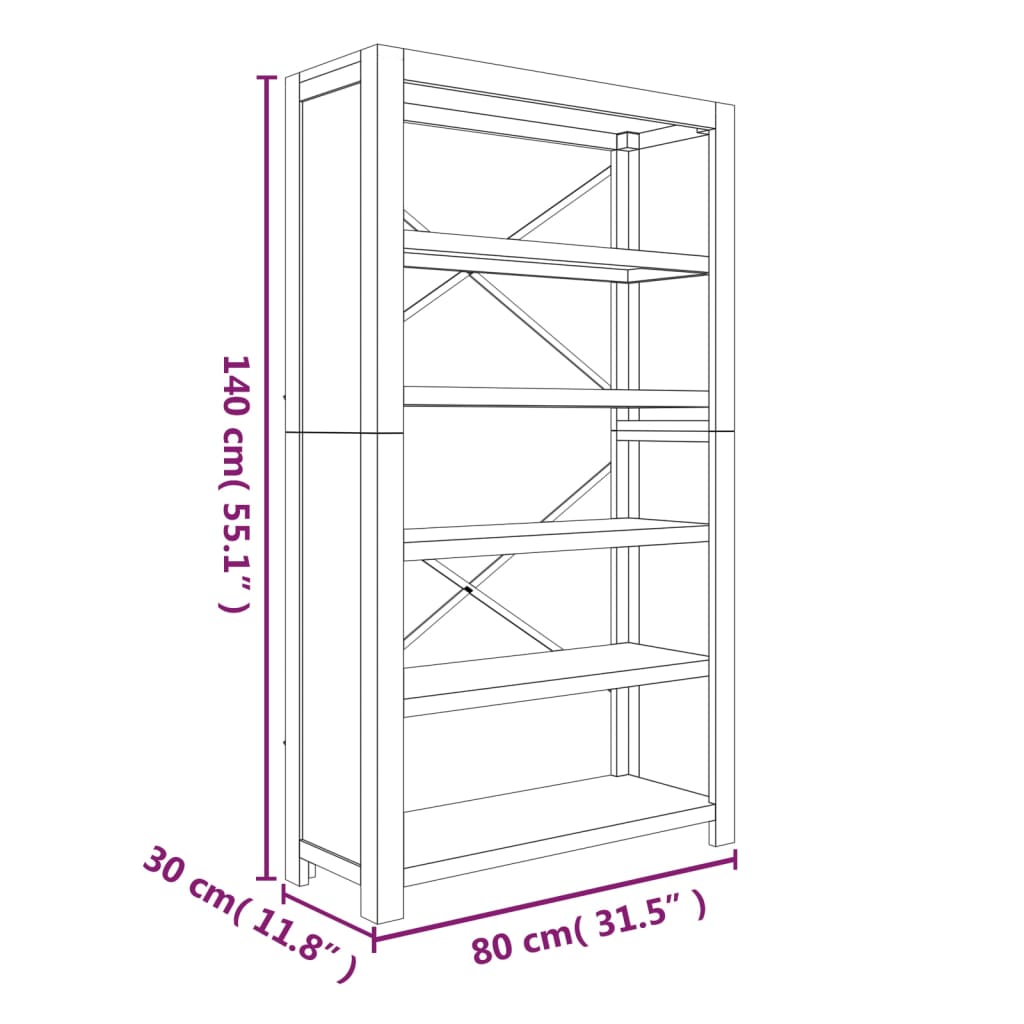 Libreria a 5 Ripiani 80x30x140 cm in Legno Massello di Acacia 345084