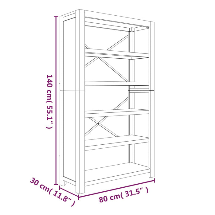 Libreria a 5 Ripiani 80x30x140 cm in Legno Massello di Acacia 345084