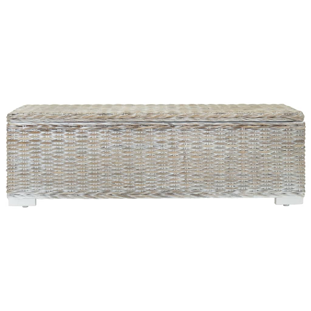 vidaXL Portaoggetti Bianco 110cm Rattan Kubu Naturale e Massello Mogano