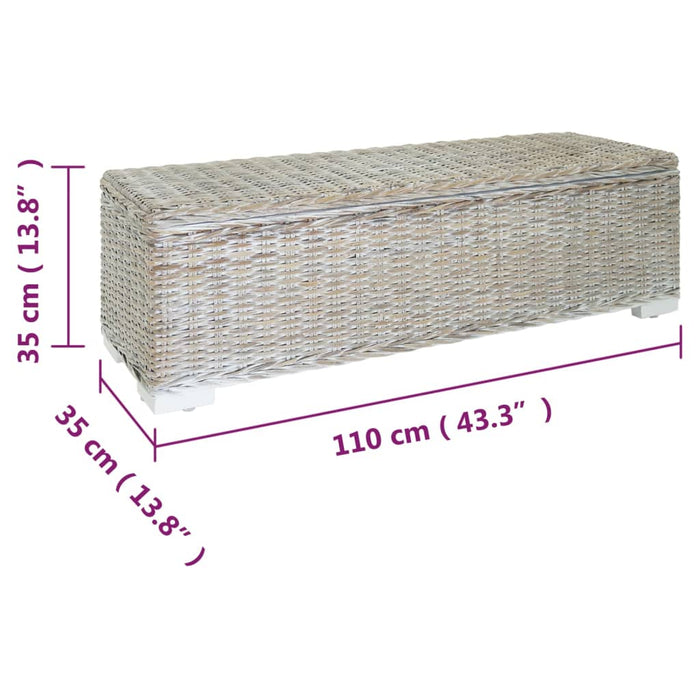 vidaXL Portaoggetti Bianco 110cm Rattan Kubu Naturale e Massello Mogano