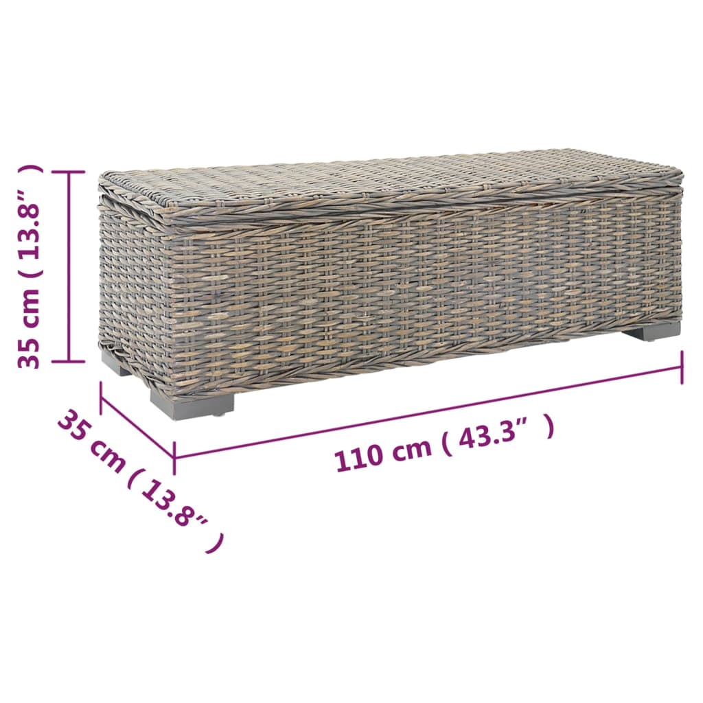 vidaXL Portaoggetti Grigio 110cm Rattan Kubu Naturale e Massello Mogano