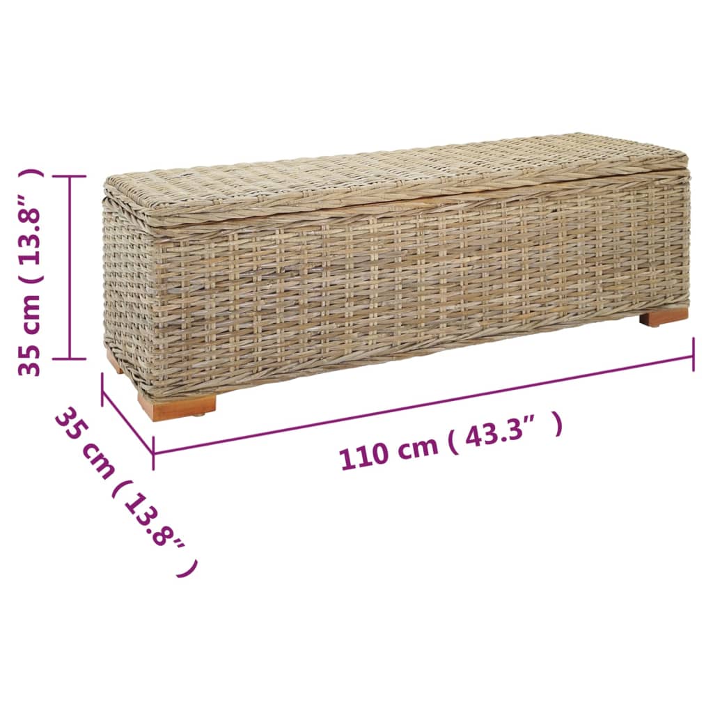 vidaXL Portaoggetti 110 cm Rattan Kubu Naturale e Legno Massello Mogano