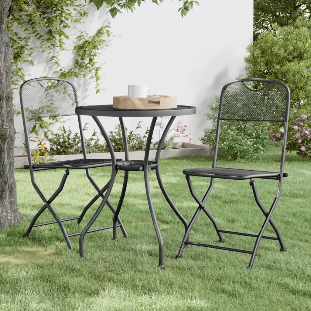 Set da Pranzo per Giardino 3pz Rete Metallica Espansa Antracite cod mxl 35729