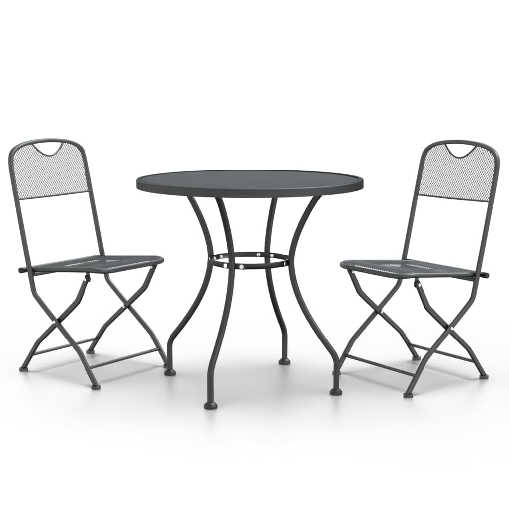 Set da Pranzo per Giardino 3pz Rete Metallica Espansa Antracite 3084711