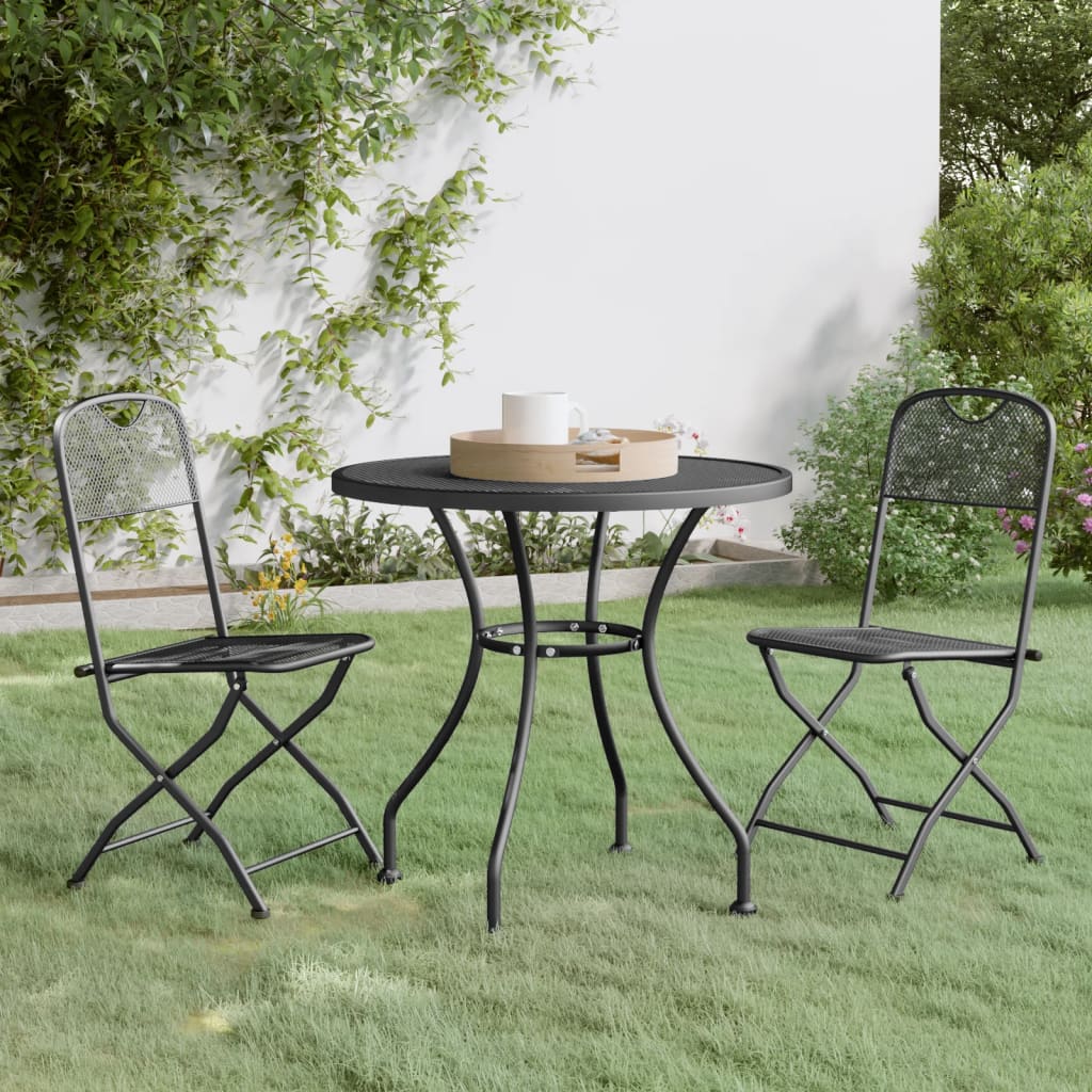 Set da Pranzo per Giardino 3pz Rete Metallica Espansa Antracite 3084711
