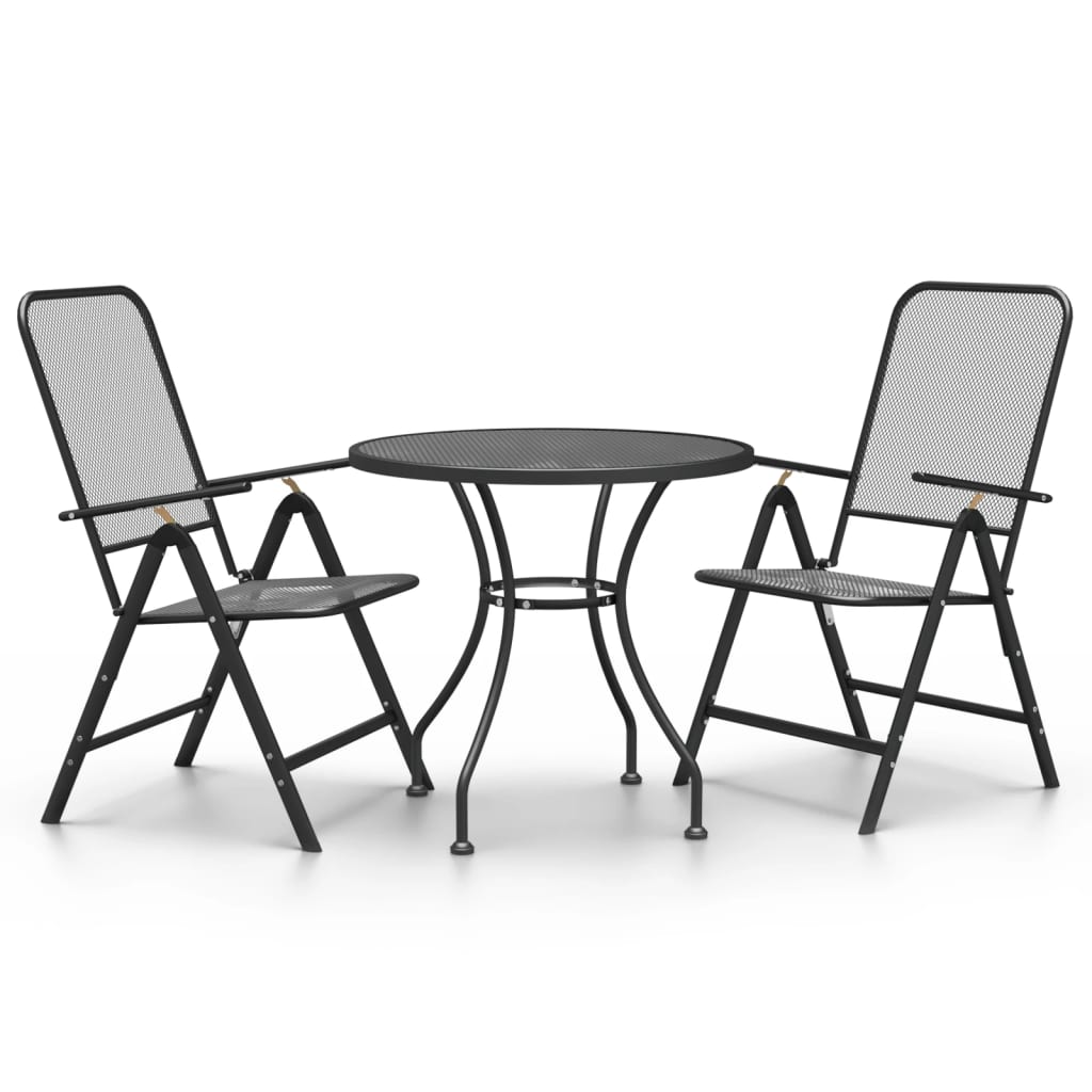 Set da Pranzo per Giardino 3pz Rete Metallica Espansa Antracite 3084713