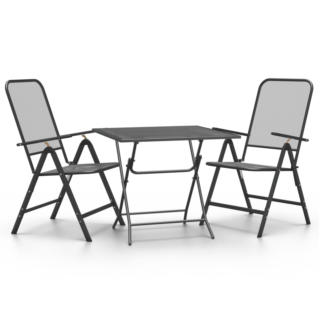 Set da Pranzo per Giardino 3pz Rete Metallica Espansa Antracite 3084721