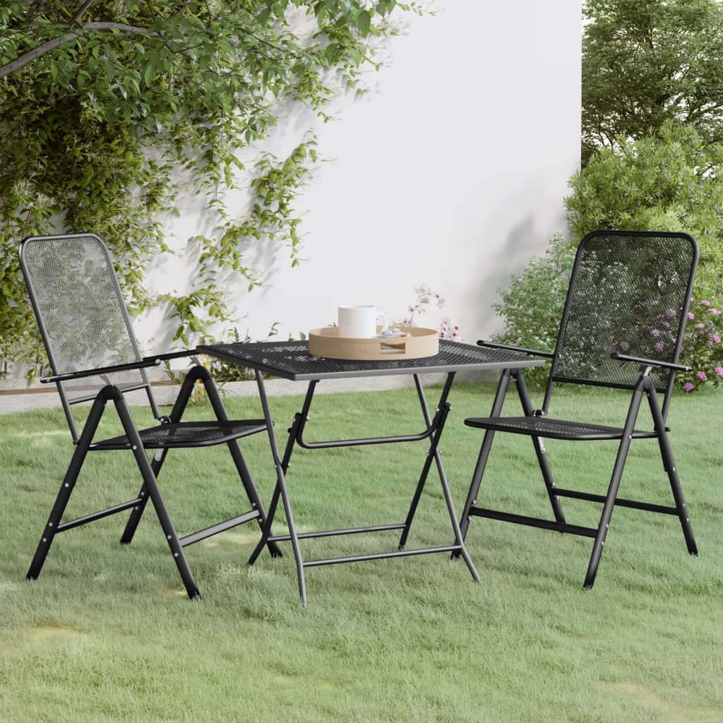 Set da Pranzo per Giardino 3pz Rete Metallica Espansa Antracite 3084721
