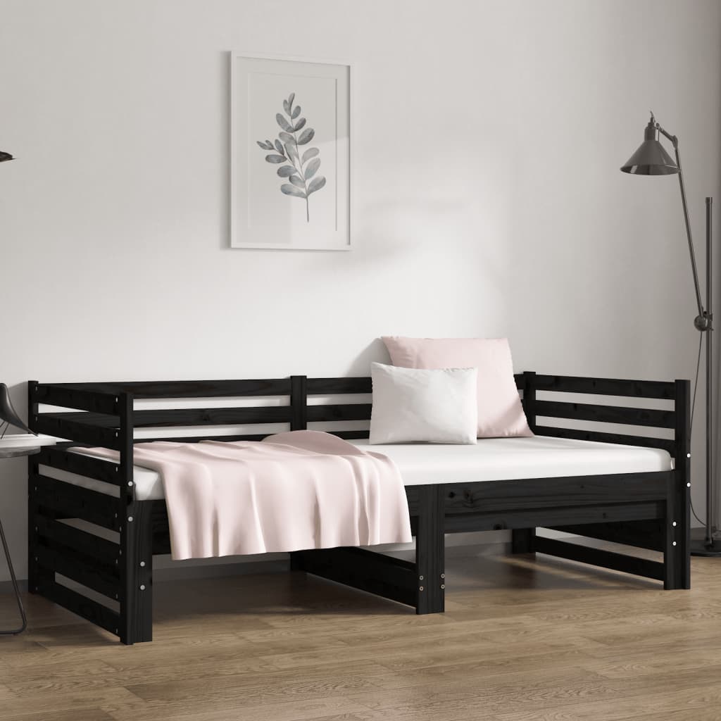 Dormeuse Estraibile Nera 2x(90x190) cm Legno Massello di Pino 814673