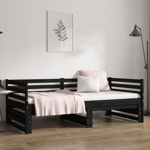 Dormeuse Estraibile Nera 2x(90x190) cm Legno Massello di Pino 814673