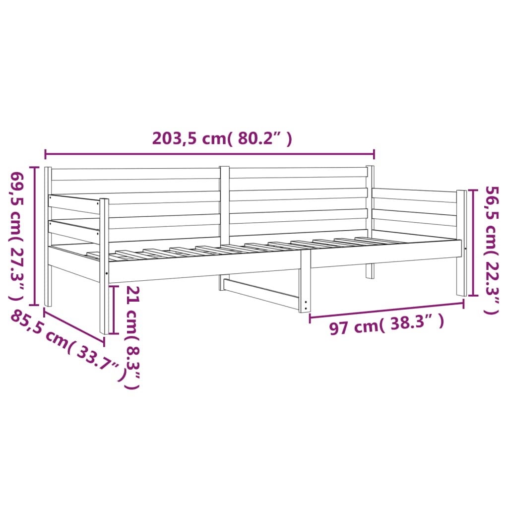 Dormeuse senza Materasso Bianca 80x200 cm Legno Massello Pino 814680