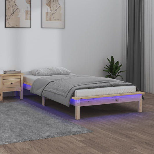 Giroletto con LED-Struttura Letto 90x190 cm Single in Legno Massello 193590