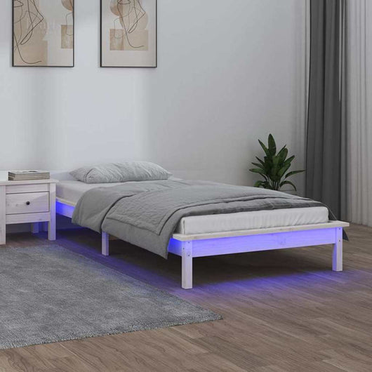 Giroletto con LED-Struttura Letto Bianco 90x190 cm Single in Legno Massello 118707