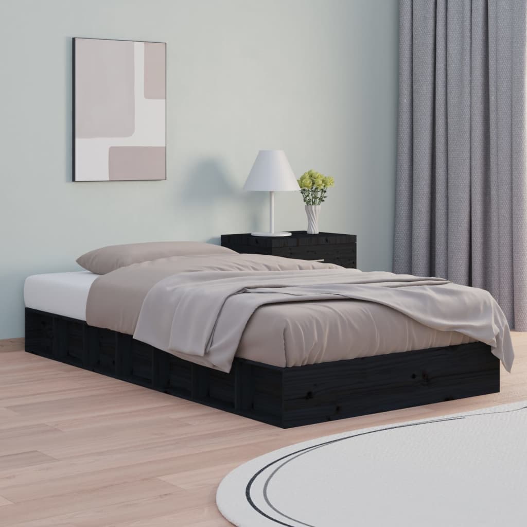Giroletto-Struttura Letto Nero 75x190 cm Small Single in Legno Massello 833770