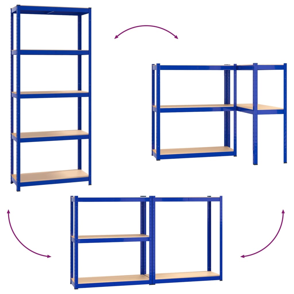 Scaffali a 5 Ripiani 3 pz Blu in Acciaio e Legno Multistrato cod mxl 53545