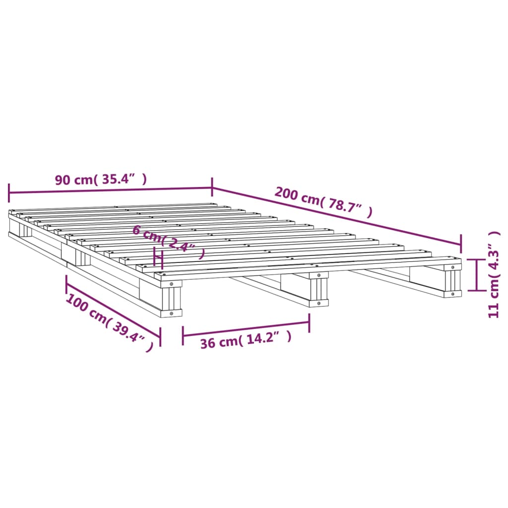 Letto a Pallet Bianco 90x200 cm in Legno Massello di Pino 821378