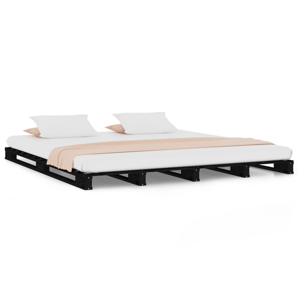 Letto a Pallet Nero 150x200 cm King in Legno Massello 821401