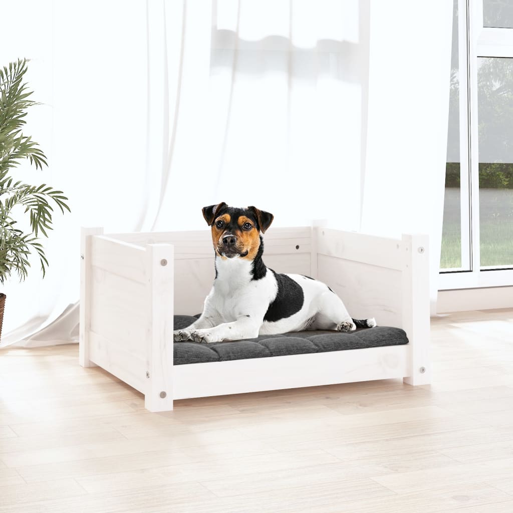 Letto per cani bianco 55,5x45,5x28 cm in legno di pino massiccio 821443