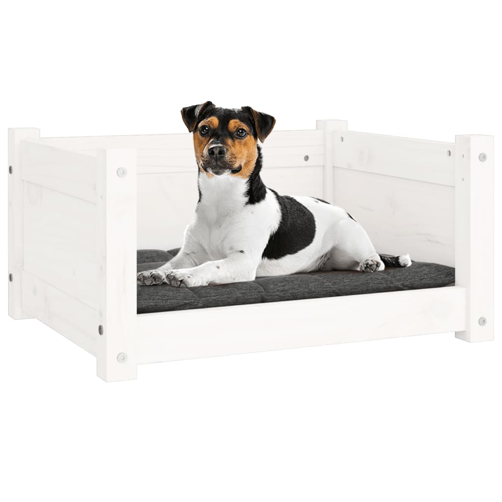 Letto per cani bianco 55,5x45,5x28 cm in legno di pino massiccio 821443