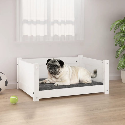 Letto per cani bianco 65,5x50,5x28 cm in legno di pino massiccio 821448