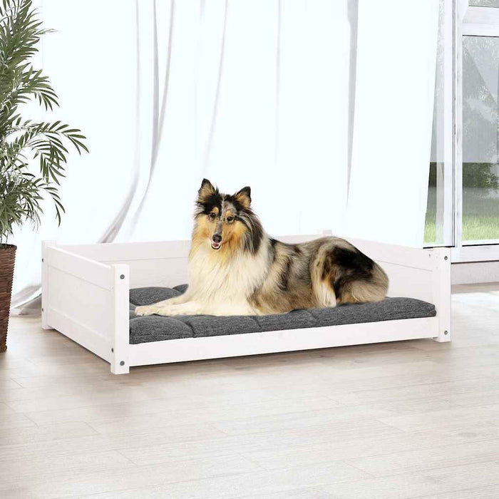 Cuccia per Cani Bianca 95,5x65,5x28cm in Legno Massello di Pino 821458