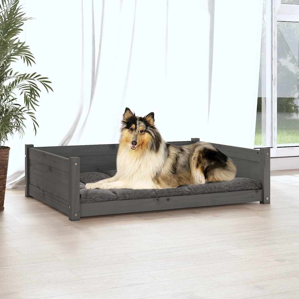 Cuccia per Cani Grigia 95,5x65,5x28cm in Legno Massello di Pino 821459