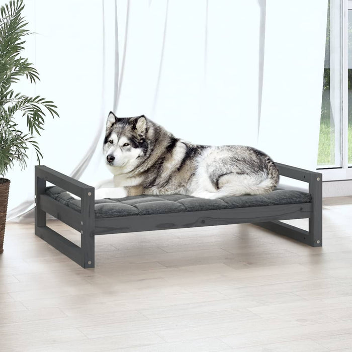 Cuccia per Cani Grigia 105,5x75,5x28 cm Legno Massello di Pino 821489