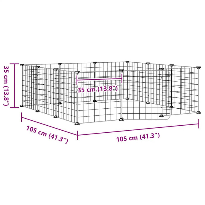 Gabbia per animali domestici a 12 pannelli con porta nera 35x35 cm in acciaio 171623