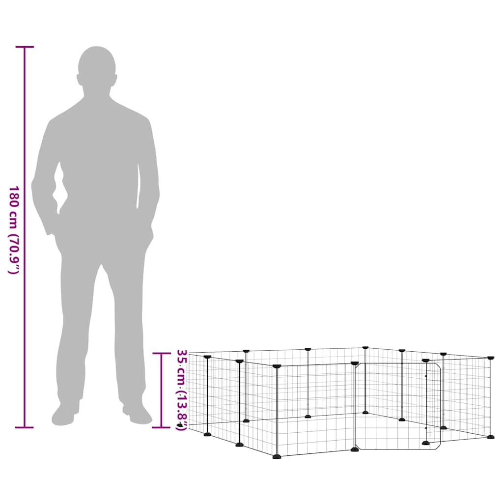Gabbia per animali domestici a 12 pannelli con porta nera 35x35 cm in acciaio 171623