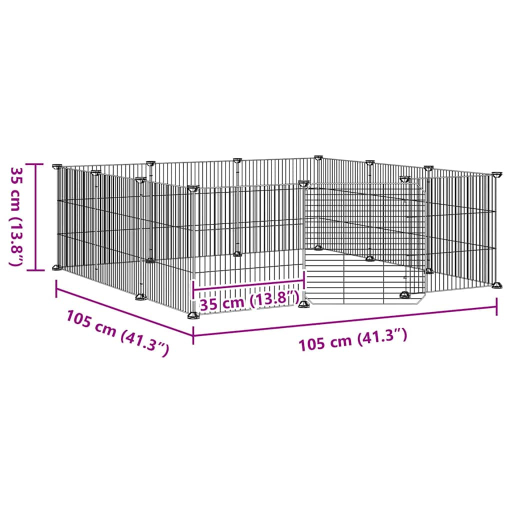 Gabbia per animali domestici a 12 pannelli con porta nera 35x35 cm in acciaio 171626