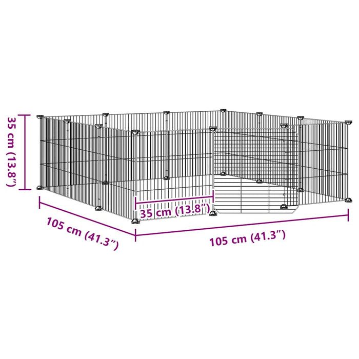 Gabbia per animali domestici a 12 pannelli con porta nera 35x35 cm in acciaio 171626