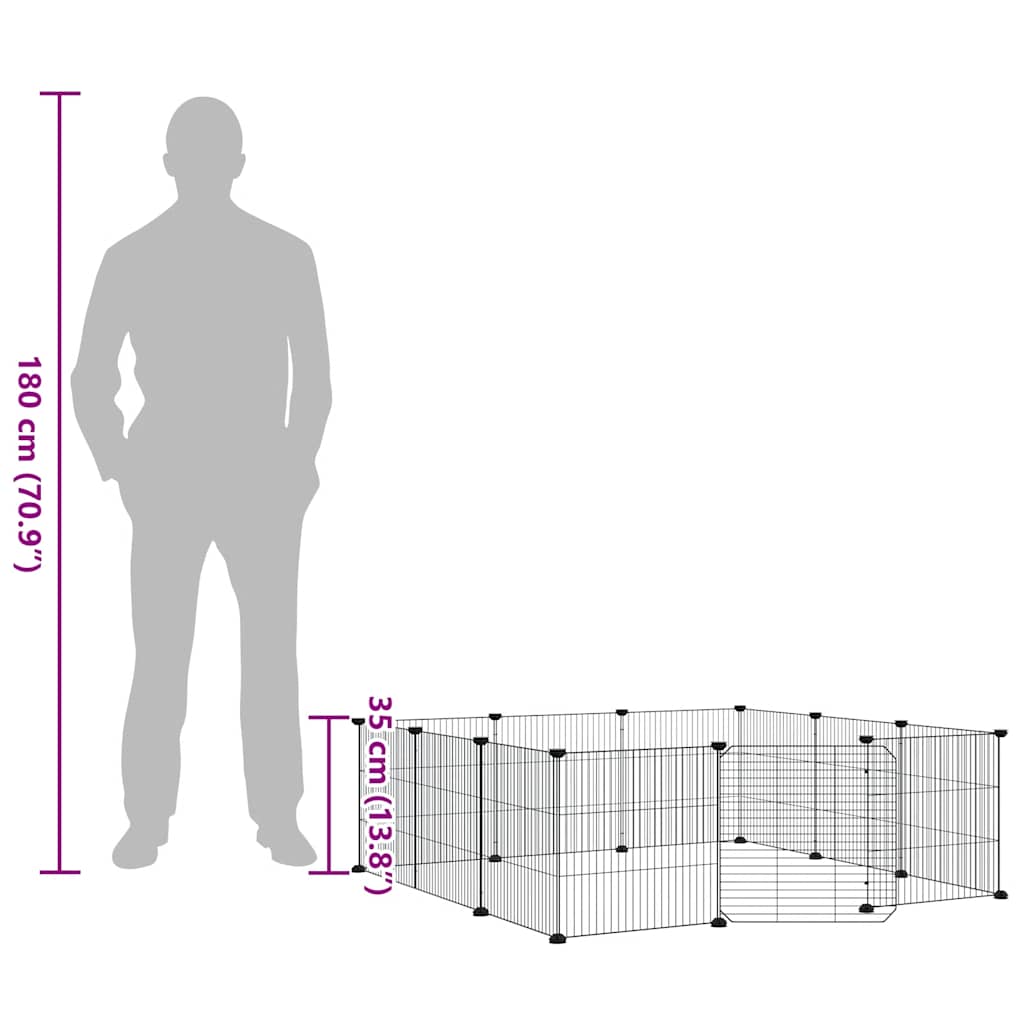 Gabbia per animali domestici a 12 pannelli con porta nera 35x35 cm in acciaio 171626