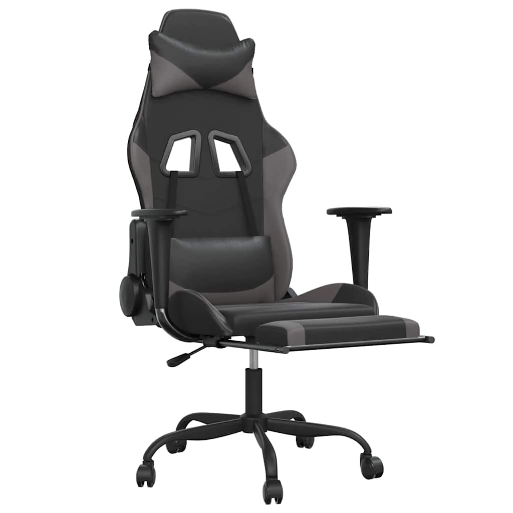 Sedia da Gaming Massaggio Poggiapiedi Nero e Grigio Similpelle cod mxl 62672