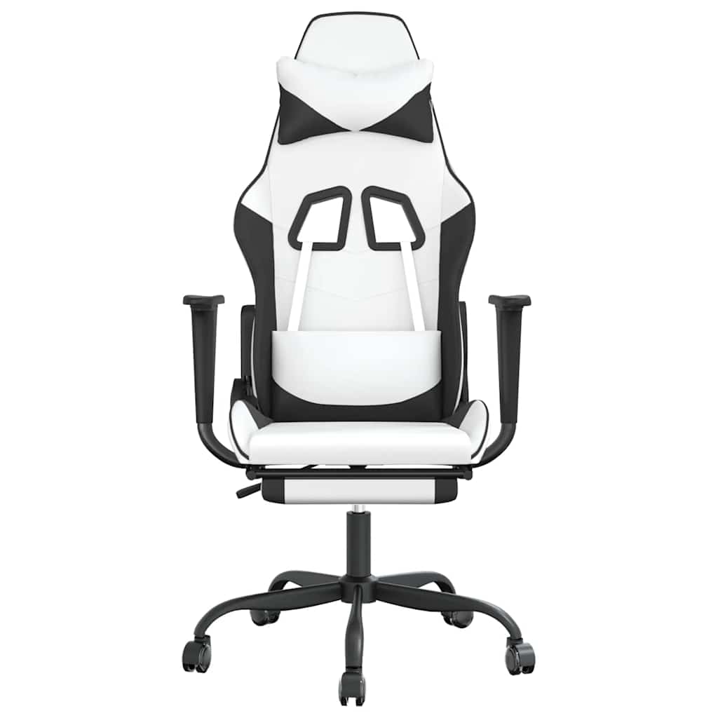 Sedia da Gaming Massaggio Poggiapiedi Bianco e Nero Similpelle cod mxl 58628