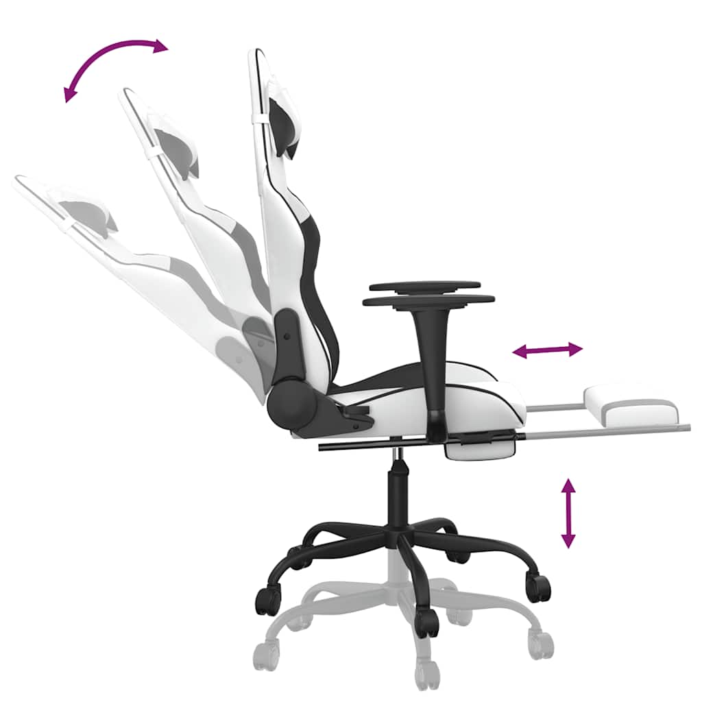 Sedia da Gaming Massaggio Poggiapiedi Bianco e Nero Similpelle cod mxl 58628