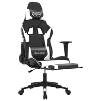 Sedia Gaming Massaggiante Poggiapiedi Nero e Bianco Similpelle 345462