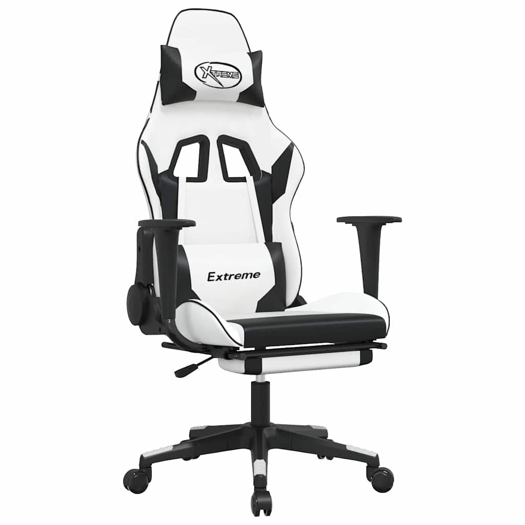 Sedia da Gaming Massaggio Poggiapiedi Bianco e Nero Similpelle cod mxl 61065