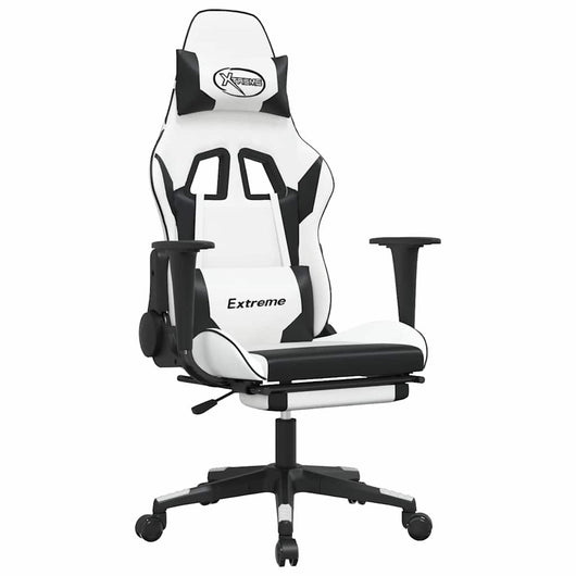 Sedia da Gaming Massaggio Poggiapiedi Bianco e Nero Similpelle cod mxl 61065