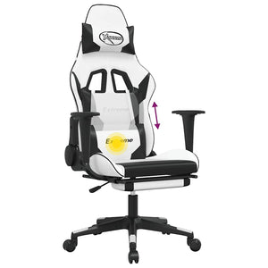 Sedia da Gaming Massaggio Poggiapiedi Bianco e Nero Similpelle cod mxl 61065